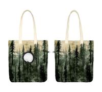 Pet Canvas Shoulder Bag, Green Woodland Forest Earth Tones Retro Print Portable Cats Carriers Dog Carrying Chest Tote Bag for Small Pets
