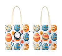Pet Canvas Shoulder Bag, Happy Easter Eggs with Abstract Flowers Portable Cats Carriers Dog Carrying Chest Tote Bag for Small Pets