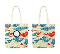 Pet Canvas Shoulder Carrying Bag, Aesthetic Japanese Ocean Waves Cat Carriers with Adjustable Hole for Small Dogs and Cats