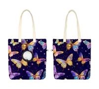 Pet Canvas Shoulder Carrying Bag, Bright Purple Butterflies Starry Sky Background Pet Carrier for Small Dogs Cats, Pet Out Shoulder Bag