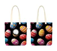 Pet Canvas Shoulder Carrying Bag, Colorful Easter Eggs on Black Background Pet Carrier for Small Dogs Cats, Pet Out Shoulder Bag