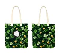 Pet Canvas Shoulder Carrying Bag, Happy St. Patrick's Day Green Clover Twigs and Gold Coins Cat Carriers with Adjustable Hole for Small Dogs and Cats