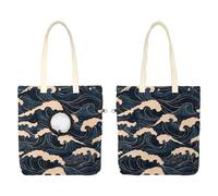 Pet Canvas Shoulder Carrying Bag, Vintage Japanese Ocean Waves Cat Carriers with Adjustable Hole for Small Dogs and Cats