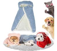 Pet Cape Blanket, Dog Cape Blanket, Dog Winter Coat with Hat Thicken Cloak Blanket, Dog Warm Sleeping Blanket, Multiple Sizes for Small Medium Dogs and Cats (Blue, S)