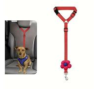 Pet Car Seatbelt - Adjustable Dog Car Harness with Flower Decor for Dogs Cats (Red)