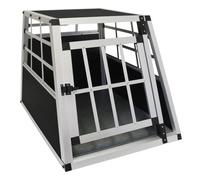 Pet Car Transport Crate Cage Aluminium Travel Box Trapezoidal Dog Cat Puppy Carrier Estate Vehicle 1 Door 50 x 54 x 69cm | FREE Plastic Washable Mat