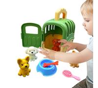 Pet Care Cage Play Set - 3.94 Inch PP | PP Mini Pet Toys - 8pcs set including cage dog figures bowl bone brush for kids imaginative play role gift for and children