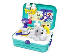 Pet Care Role Play Set for Kids 16Pcs Dog Grooming and Feeding Vet Kit with Backpack, Educational Pretend Play Toy for Toddlers and Children