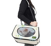 Pet Carrier Airline Approved 16x10x10 Inches, Dog Carriers for Small Dogs Cats Up to 10Lbs, Breathable and Collapsible Soft Cat Carrier, Front Mesh with Cat Pattern, Bunny Carrier, Off White