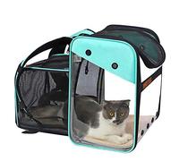 Pet Carrier Backpack Expandable, Portable Breathable Rucksack with Mesh Opening-Visible Acrylic-Safety Belt-Pockets, Extendable Back More Space Great For Carrying Pets Up to 15KG (Light Pink)