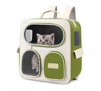 Pet Carrier Backpack, Portable Ventilated Bag for Cats and Small Dogs, Green and Gray (Green)