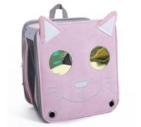Pet Carrier Backpack with Cute Cat Face Design, Corduroy Travel Bag with Mesh Ventilation Windows, Portable Cat Carrying Backpack with Adjustable Shoulder Straps (Pink)