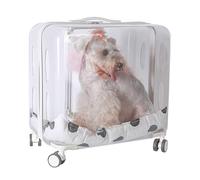 Pet Carrier Backpack with Trolley Wheels for Dogs Cats, Transparent & Fully Breathable Bubble Capsule Space Carrier Trolley Case for Traveling/Taking a Walk,White