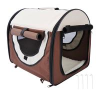 Pet Carrier Foldable Brown 600D Oxford PVC 46x36x41cm Mini Dog Travel Kennel Bag