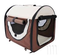 Pet Carrier Foldable Brown 600D Oxford PVC 46x36x41cm Mini Dog Travel Kennel Bag