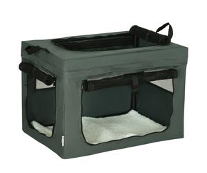 Pet Carrier Foldable Mesh Grey 60cm x 42cm x 42cm w/ Cushion 3-Door for cats 4kg