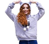 Pet Carrier Hoodie Cat Dog Pouch Holder Sweatshirt Large Pocket Pullover Shirt with Cat Ear for Women, Light Grey, S