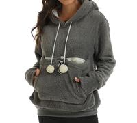 Pet Carrier Hoodies Women Cat Dog Pouch Hoodie Pullover Cute Fleece Sweatshirt Cozy Sweaters Pocket Hoodie Gift For Pet Lover Streetwear Trendy Tunics Classic Gothic Sweater Warm Hood (11-Grey, XXL)