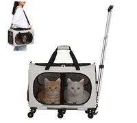 Pet Carrier on Wheels, Double-Compartment Pet Rolling Carrier