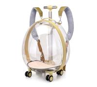 Pet Carrier on Wheels Pet Suitcase Transparent Trolley Case Cat Bag Out Portable Dog Space Capsule Cat Large Capacity Backpack (Khaki Transparent)