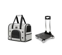 Pet Carrier on Wheels Pet Trolley Case with Wheels, Pet Carrier for Cats Dogs 15 lbs with Telescopic Handle, Small Dog Carrier with Wheels Removable (Gray)