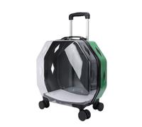 Pet Carrier on Wheels Transparent Outdoor Box Pet Rolling Carrier Trolley Case, Portable Pet Trolley Case, Pet Suitcase (Green B)