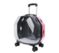 Pet Carrier on Wheels Transparent Outdoor Box Pet Rolling Carrier Trolley Case, Portable Pet Trolley Case, Pet Suitcase (Pink B)