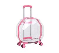 Pet Carrier on Wheels Transparent Outdoor Box Pet Rolling Carrier Trolley Case, Portable Pet Trolley Case, Pet Suitcase (Pink A)
