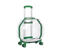 Pet Carrier on Wheels Transparent Outdoor Box Pet Rolling Carrier Trolley Case, Portable Pet Trolley Case, Pet Suitcase (Green A)