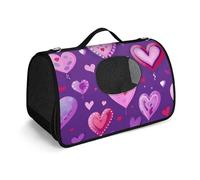 Pet Carrier, Purple Love Pattern Printed Pet Function Handbag, Breathable Mesh Soft Cushion, Pet Travel Portable Bag Carrier for Cat and Small Dog Home