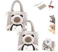 Pet Carrier Shoulder Bag with Window Adjustable Drawstring/Breathable Mesh for Dogs&Cats,Bear-Shaped Show Head Pet Canvas Shoulder Bag,Up to 8.8 lbs,Sling Lightweight Portable for Outdoor Travel (2PC)