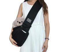 Pet Carrier Sling Bag Cat Dog Crossbody Shoulder Bag Breathable Hands-free Pet Bag Fit Medium Small Size Maximum Load 7.5kg Soft Wide Shoulder Strap with Mobile Phone Pocket for Outdoor (Black)