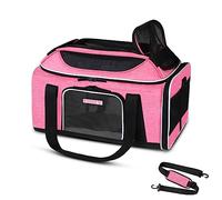 Pet Carrier, Soft-Sided Expandable Carrier for Small Cats and Dogs, Airline Approved, Pink，17.0"L x 12.0"W x 8.5"H, Locking Safety Zippers, Anti-Scratch Mesh