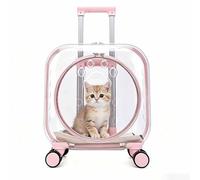 Pet Carrier Trolley Box, Pet Rolling Carrier with 0-55cm Telescopic Handle, Shoulder Strap & Top Handle-3 Ways To Use, for Puppies & Cats Under 13lbs, Ideals (Pink)