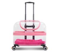 Pet Carrier with Pull Rod, Dual-Purpose Pet Trolley, Pet Carrying Case with Clear Window, Plastic Large Hard Cat Carrier for Large Cats(Pink)