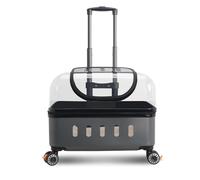 Pet Carrier with Pull Rod, Dual-Purpose Pet Trolley, Pet Carrying Case with Clear Window, Plastic Large Hard Cat Carrier for Large Cats(Gray)