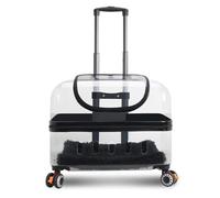 Pet Carrier with Pull Rod, Dual-Purpose Pet Trolley, Pet Carrying Case with Clear Window, Plastic Large Hard Cat Carrier for Large Cats(Black)