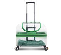 Pet Carrier with Pull Rod, Dual-Purpose Pet Trolley, Pet Carrying Case with Clear Window, Plastic Large Hard Cat Carrier for Large Cats(Green)