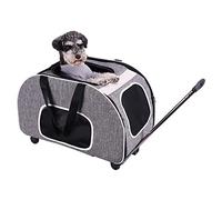 Pet carrier with removable wheels, soft-sided small dog and cat carrier with telescopic walking handle, mesh ventilation window