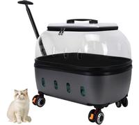 Pet Carrier with Telescopic Handle, Transparent Design and Shock-Absorbing Wheels for Smooth Rolling, Includes Soft Plush Interior Mat for Comfort
