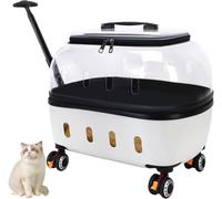 Pet Carrier with Telescopic Handle, Transparent Design and Shock-Absorbing Wheels for Smooth Rolling, Includes Soft Plush Interior Mat for Comfort