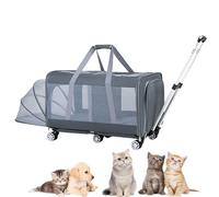 Pet Carrier with Wheels, Hatchback Pet Trolley Box, Large Capacity Portable Cat Bag for Outings,for Flight Camping (Wolf smoke gray B)