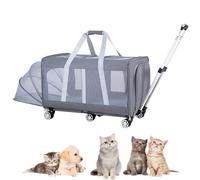 Pet Carrier with Wheels, Hatchback Pet Trolley Box, Large Capacity Portable Cat Bag for Outings,for Flight Camping (Star Gray B)