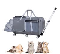 Pet Carrier with Wheels, Hatchback Pet Trolley Box, Large Capacity Portable Cat Bag for Outings,for Flight Camping (Star Gray A)