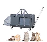 Pet Carrier with Wheels, Hatchback Pet Trolley Box, Large Capacity Portable Cat Bag for Outings,for Flight Camping (Wolf Smoke Gray A)
