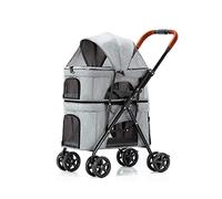 Pet Carrier with Wheels Premium Strollers for Dogs Cats Double Layer Gear Dog Pram Stroller Pushchair Travel Cart Twin or Multiple Inseparable (Grey)