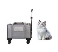 Pet Carrier with Wheels - Soft-side Wheeled Cat Carrier for Dogs with Telescopic Handle, Collapsible Rolling Pet Travel Bag Carrier for Large Cats Small Medium Dogs for Camping Vet Visiting Light Grey