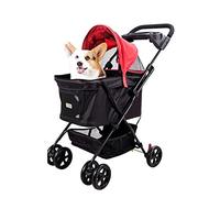 Pet Cart 2-in-1 Multi-Function Dog Cat Sports Car 4 Wheels Traveling Cart with Cup Holder for Small Dogs and Cats Holds Pets Up to 20 Kg / 44 Lbs (Color : Black)