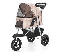 Pet Cart 3-in-1 Multi-Function Dog and Cat Sports Car 3 Wheels Traveling Cat and Dog Cart with Cup Holder for Small Dogs and Cats Holds Pets Up to 15 Kg / 33 Lbs (Color : Beige)