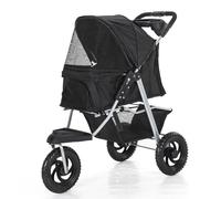 Pet Cart 3-in-1 Multi-Function Dog and Cat Sports Car 3 Wheels Traveling Cat and Dog Cart with Cup Holder for Small Dogs and Cats Holds Pets Up to 15 Kg / 33 Lbs (Color : Black)